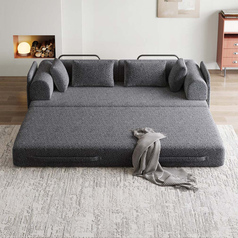 Canapé-lit convertible en chenille avec coussin cylindrique, Gris