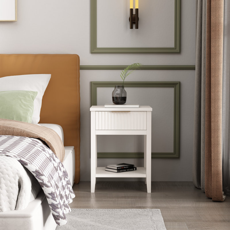 Abriela 40cm W Solid + Manufactured Wood Bedside Table, White
