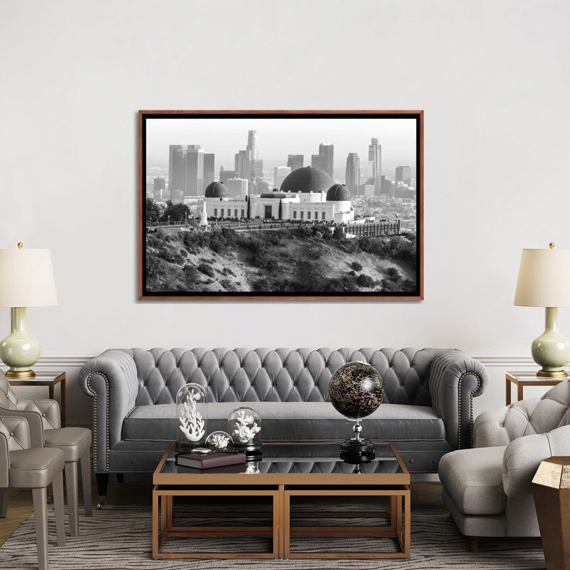 Los Angeles Skyline - reproduction d'art murale encadrée, H 40 po x l 60 po, Reproduction encadrée sans passe-partout, Brun