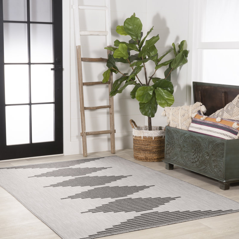 Tapis intérieur / extérieur gris clair / noir Vinales, Rectangle 2 pi 11 po x 5 pi