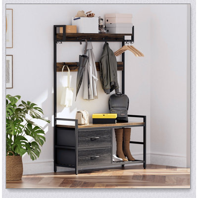 33.1 Inch Wide Multi-Functional Hall Tree with Shoe Storage, Shelves, Garment Racks, and 2 Movable Drawers, Ideal for Organized Entryways