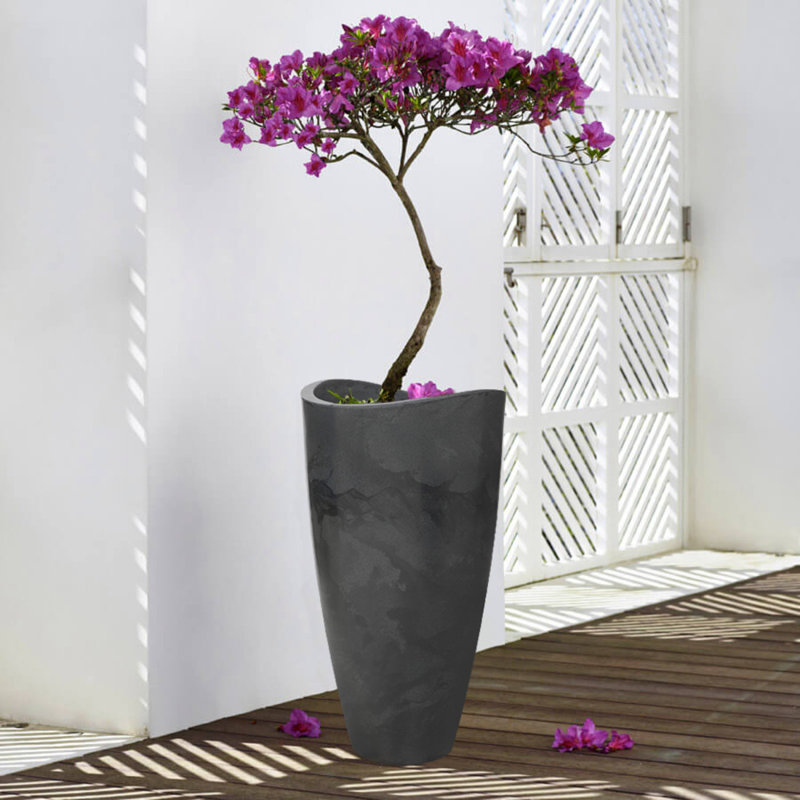 Pot à fleurs rond Vinisha ECOBO EcoFriendly, H 31,5 po x l 15,7 po x P 15,7 po, Gris foncé