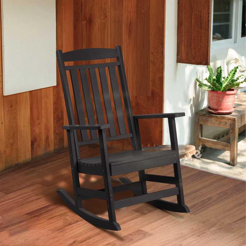 Chaise berçante d'extérieur en plastique Langsa, Noir, noir, noir, noir