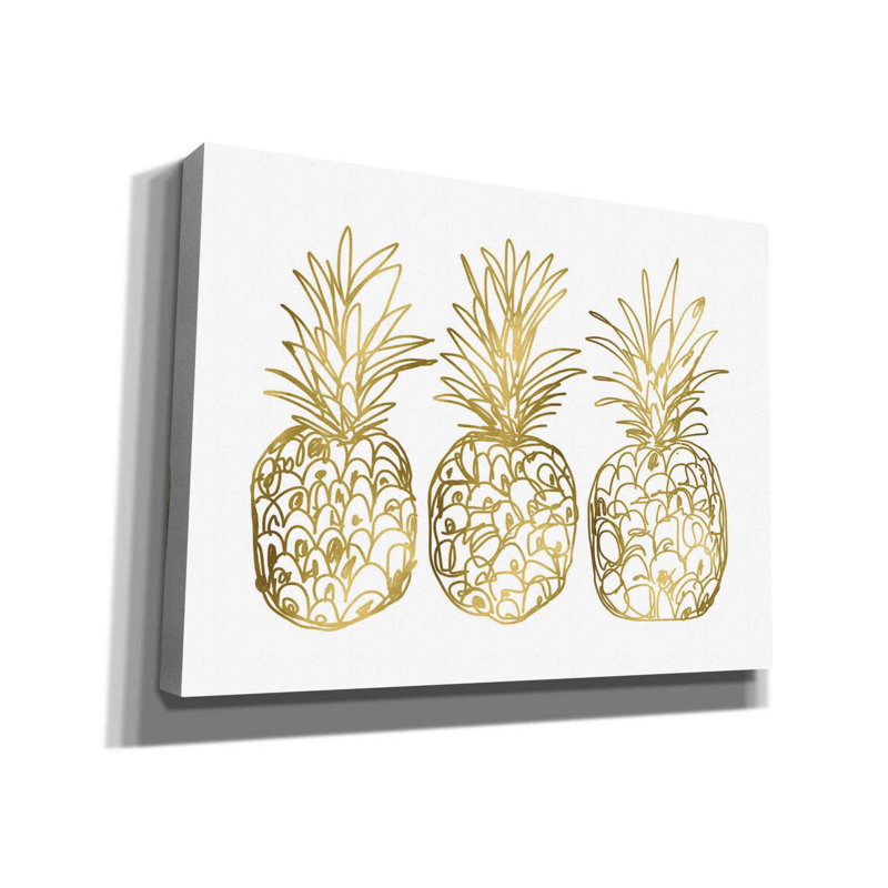 «Three Golden Pineapples», reproduction de peinture acrylique sur toile, H 16 po x l 18 po x P 0,75 po