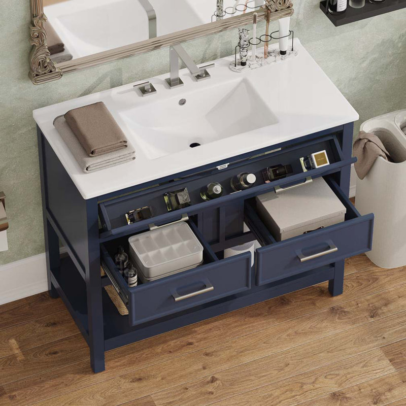 Meuble-lavabo 36 po avec lavabo en céramique, Bleu
