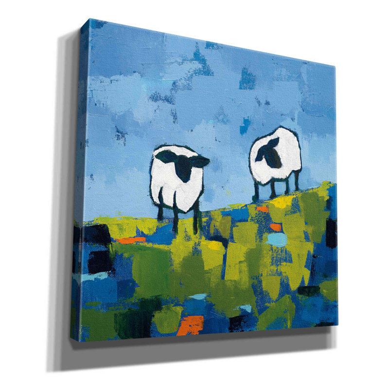 Deux moutons - peinture sur toile tendue, H 37 po x l 37 po x P 1,5 po