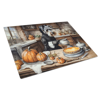 Schnauzer Fall Kitchen Pumpkins Glass Cutting Board Large