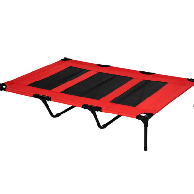 48"x36" Elevated Pet Bed - Portable With Breathable Mesh. Metal Frame In Red. Suited For Indoor, Outdoor, Daily Use. Offers A Relaxing Sleeping Environment Pets Dog Mesh Cot & Frame. Ideal Camping,
