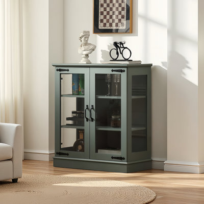31.5'' Buffet Cabinet With Glass Doors For Nice Display, Small Coffee Bar Cabinet With 2 Adjustable Shelves, Modern Sideboard Buffet For Kitchen