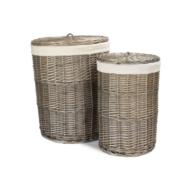 2 Piece Wicker Laundry Basket Set with Lining