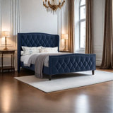 Mirabai Upholstered Metal Wingback Bed