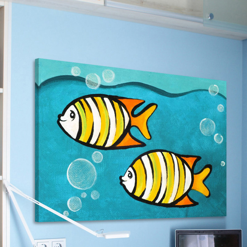 « two fish » par nicola joyner, reproduction d’art sur toile, H 12 po x l 18 po x P 1,5 po