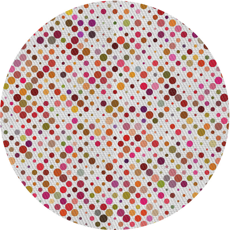 Tapis blanc/rouge à motifs, Rond 4 pi