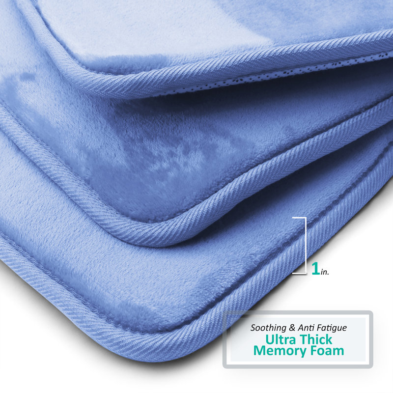 Tapis de bain en mousse viscoélastique ultra-doux avec envers antidérapant en PVC, Petit: L 24 po x l 17 po, Bleu apaisant