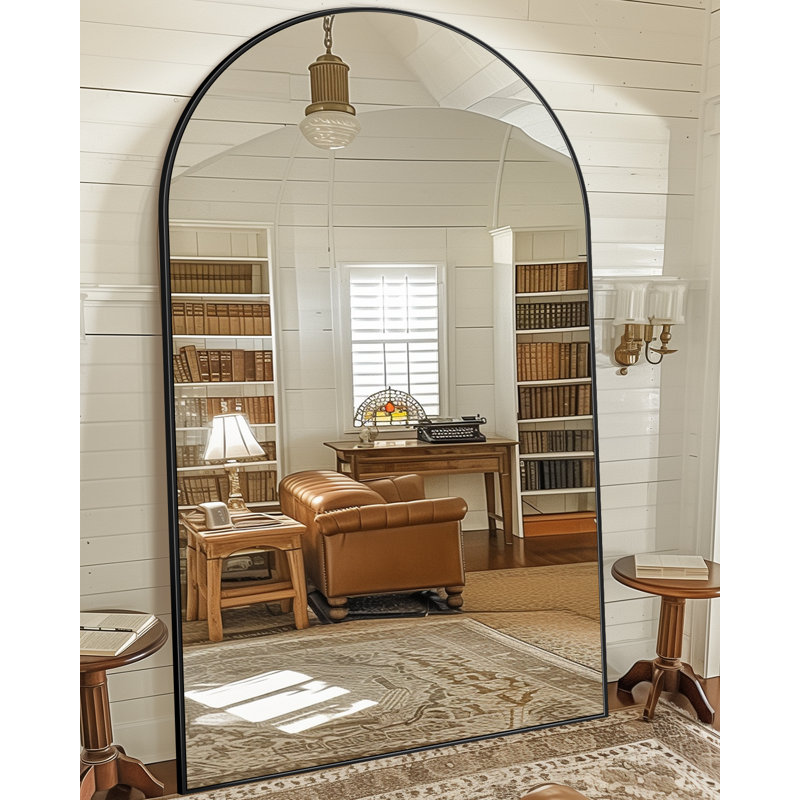 Arched  Metal Oversized Full-Length Mirror, Black, 82" x 44"