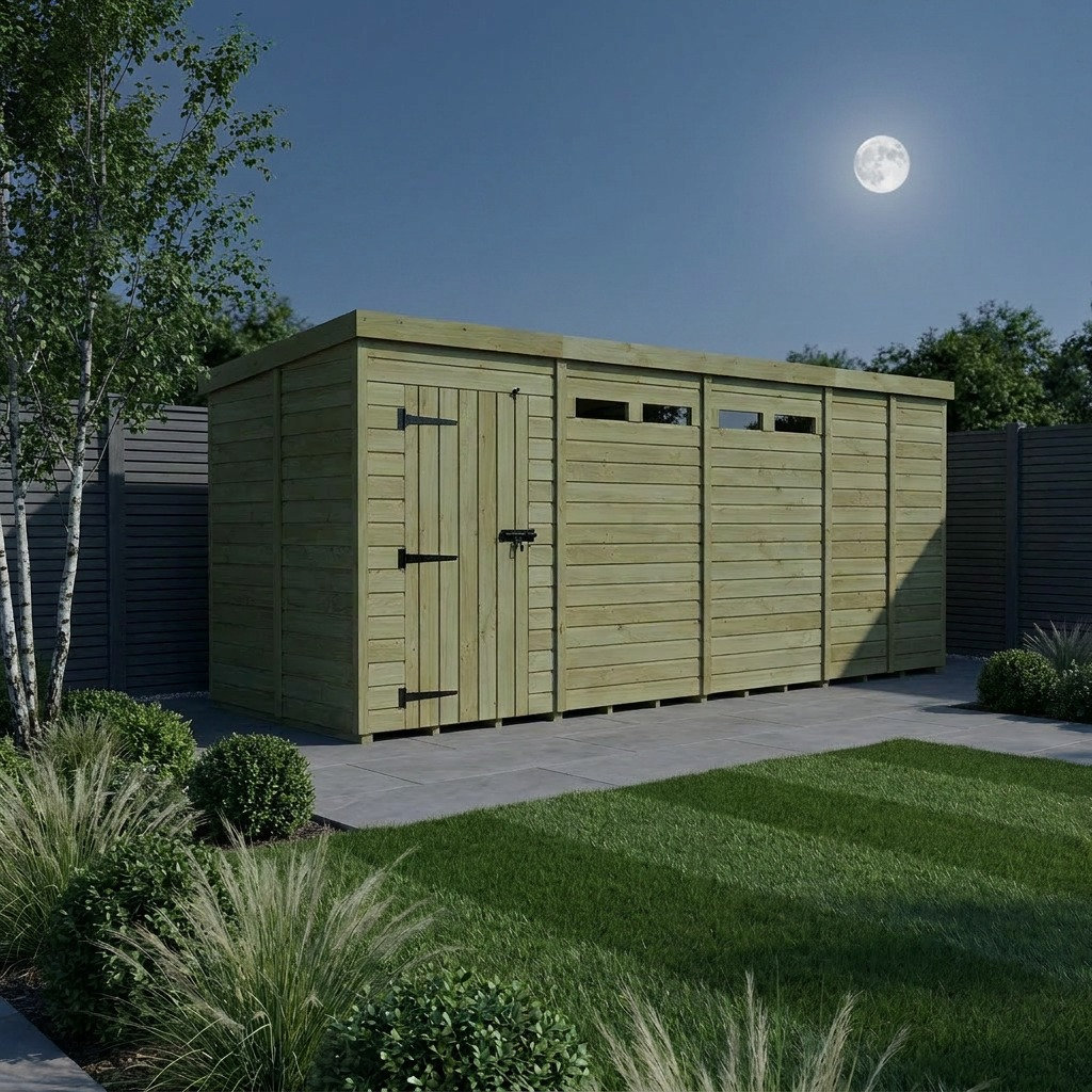 Total Sheds 17ft x 5ft Security Pent Shed - Heavy-Duty Hasp Staple Anti-Tamper - Pressure Treated Timber - UK Manufactured