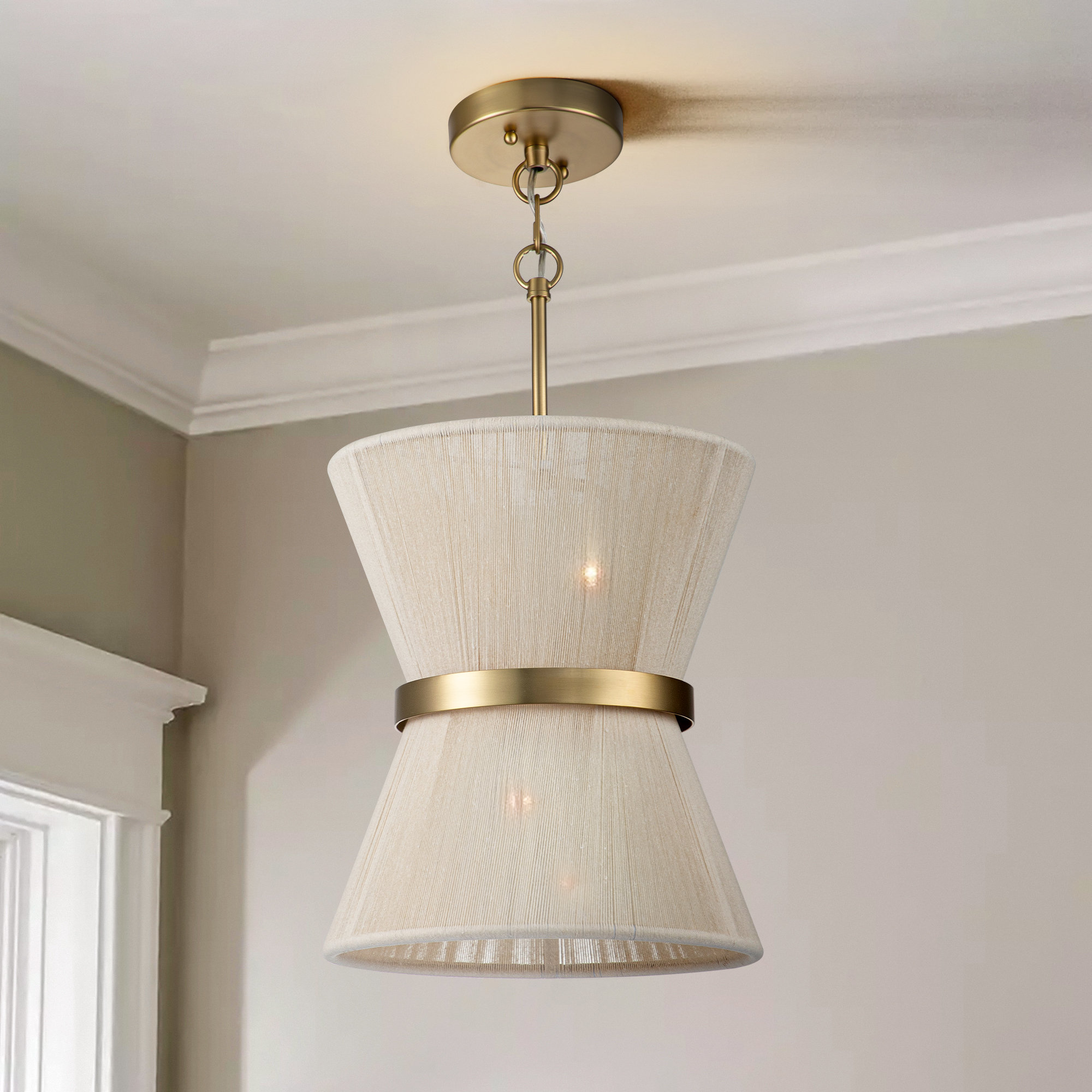 Claretta 2 - Light Bleached Natural Rope/Patinaed Brass Finish Joss & Main Shade Color: Bleached Natural Rope
