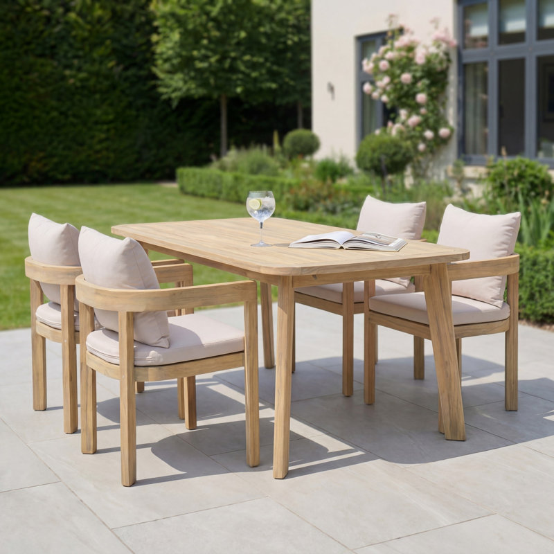 Acacia Wood Patio Dining Set with Rectangular Table, 4 Chairs Included