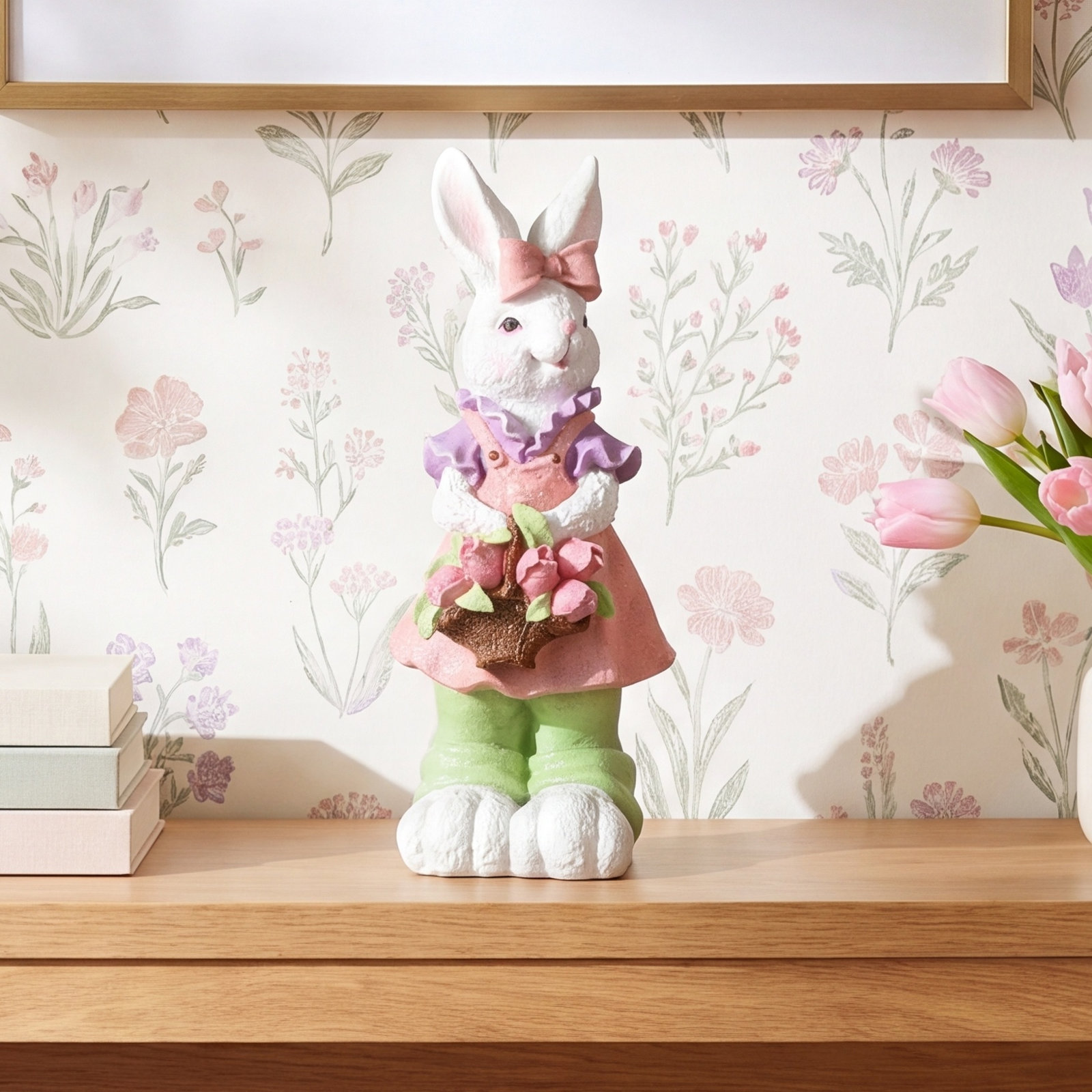 Resin Easter Bunny Girl Holiday Accent