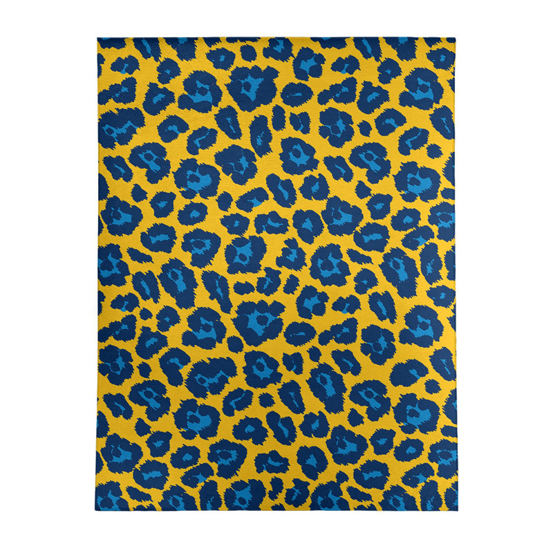 Imprimé animalier jaune/bleu Tapis décoratif, Rectangle 9 pi x 12 pi
