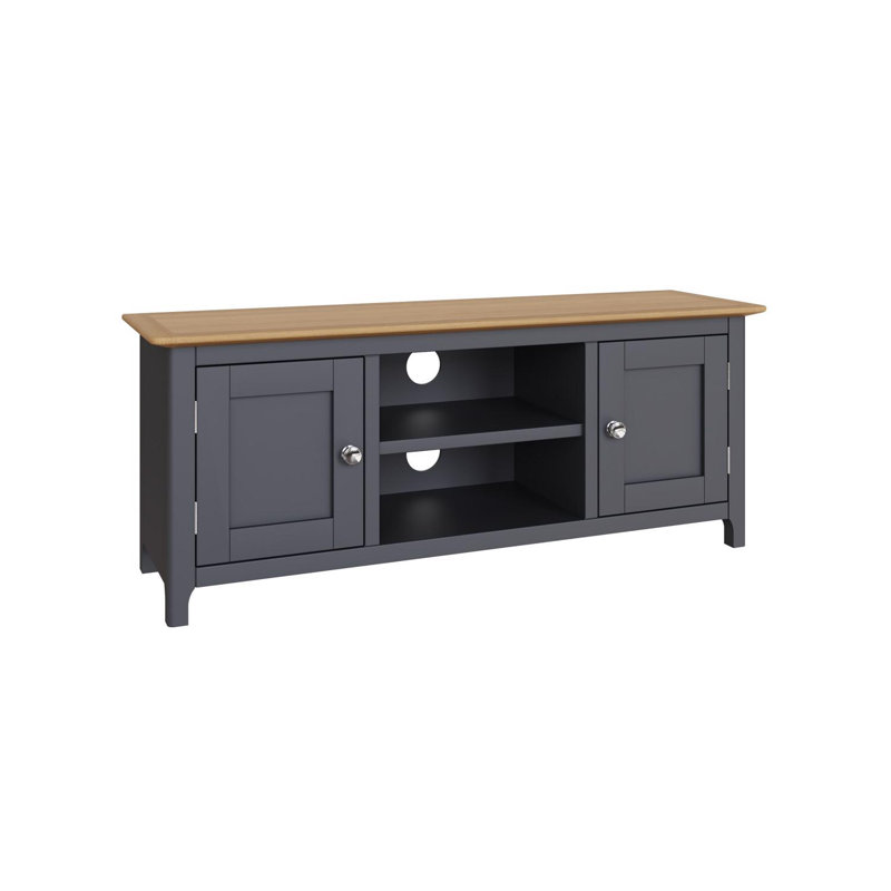 Daris 2 Door TV Cabinet Unit. 110cm Wide. For Screens Up To 50". Solid Oak Top. Fully Assembled., Blue