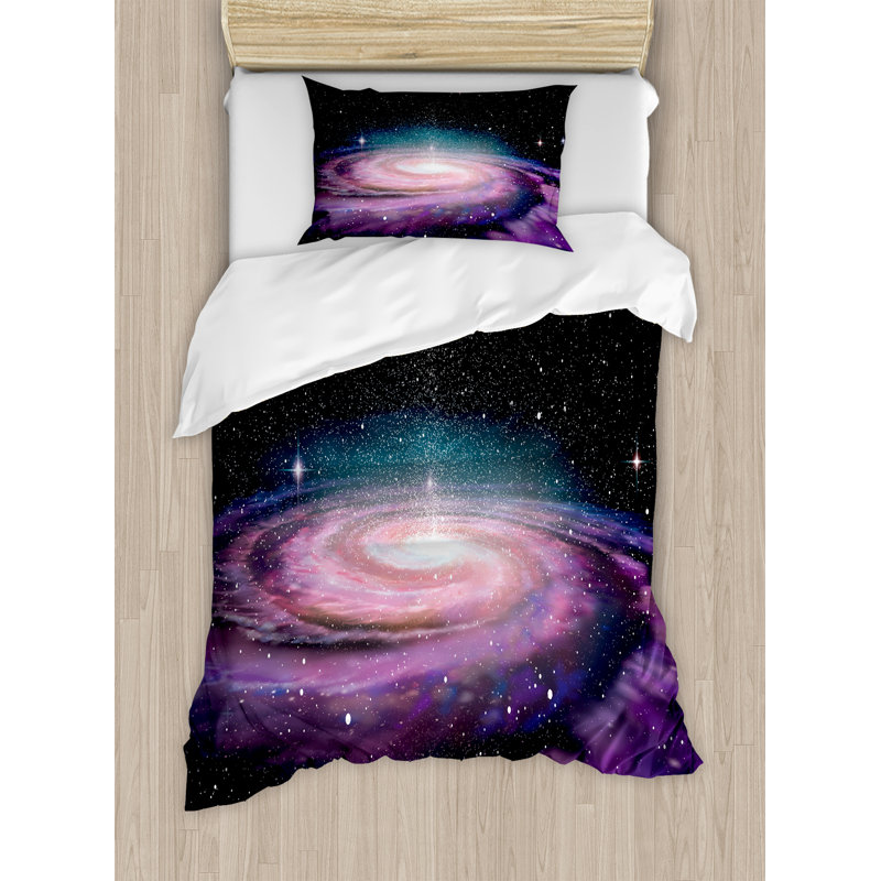 Galaxy Modern & Contemporary Polyester Duvet Cover, Twin Duvet Cover + 1 Pillow Sham, Galaxy in Outer Space