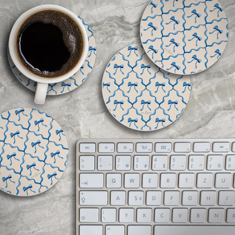Bow Toile 4 Pack Round Absorbent Stone Coasters