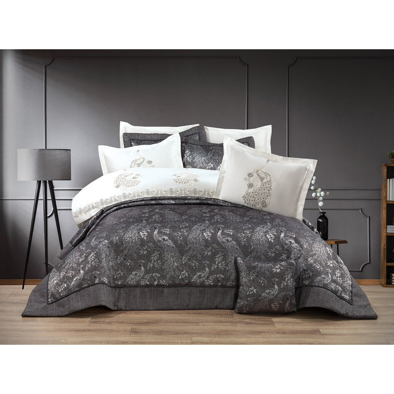 Ensemble de couvre-lit en polyester, Couvre-lit très grand / 5 pièces supplémentaire, Gris / cachemire argenté