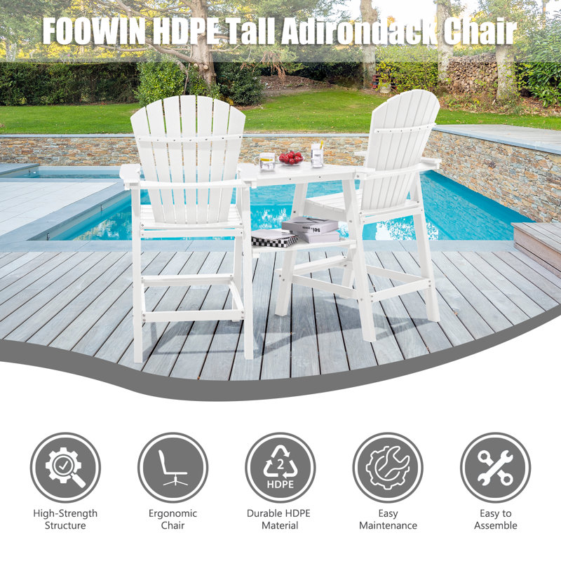 Chaise Adirondack d'extérieur 2 pièces avec table Maybeck, Blanc