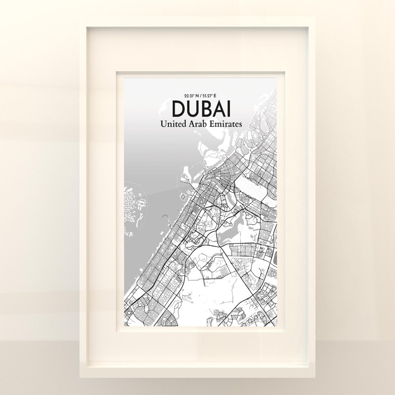 Dubai City Map In Tones - No Frame Print, 36cm H x 24cm W x 0.05cm D