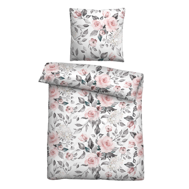 Floral Duvet Cover Set with Pillowcases Included, 155 x 220 cm - 1 Pillowcase (80 x 80 cm)