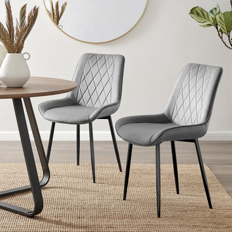 Drea Solid Wood Walnut Effect Dining Table With 6 Simsbury Luxury Velvet Upholstered Dining Chairs, Gray