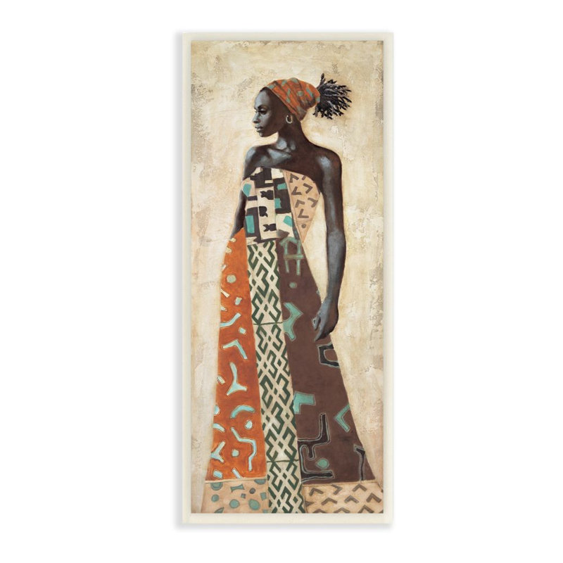 Élégante figure féminine avec une robe à motifs complexes par Jacques Leconte - impression d'art graphique, Plaque murale