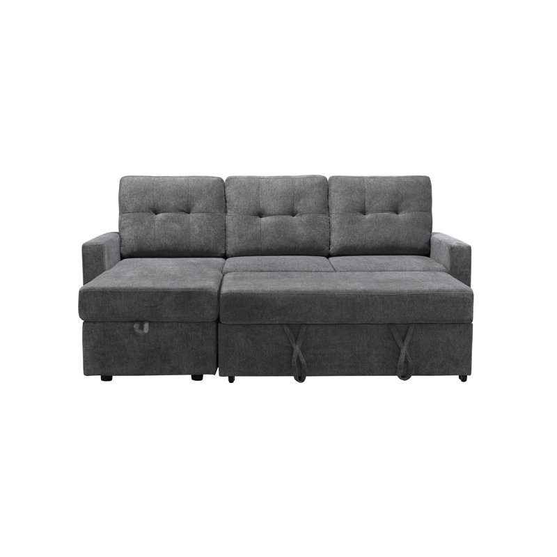Kylie 82" Wide Left Hand Facing Sleeper Sofa & Chaise, Charcoal Polyester