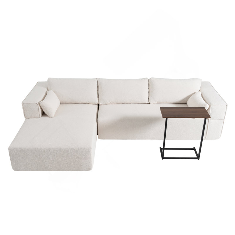 Canapé modulaire de 112 po avec table d'appoint gratuite, siège large, entièrement rembourré, canapé en tissu bouclé infroissable avec méridienne, combinaison libre, canapé en forme de L pour le salon, aucun assemblage requis