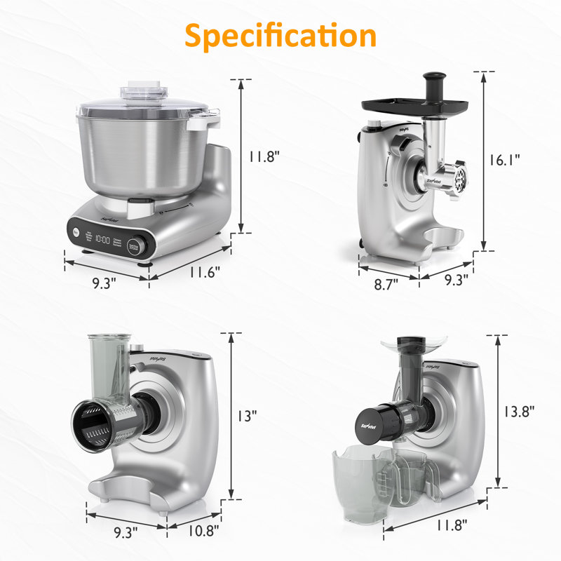 Batteur sur socle multifonction 4-en-1 avec fermenteur, pétrisseur électrique de 5,3 pte