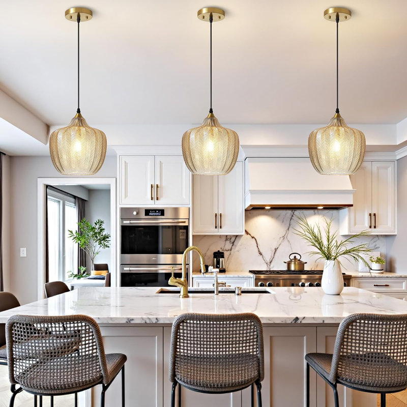 Luminaire suspendu moderne en or, plafonnier suspendu en verre ambre pour îlot de cuisine Farmhouse