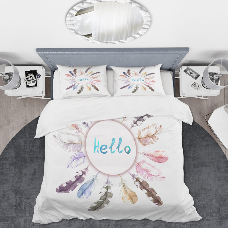 Ensemble de housse de couette en microfibre brun / jaune / mauve, Housse de couette pour grand lit + 2 taies décora