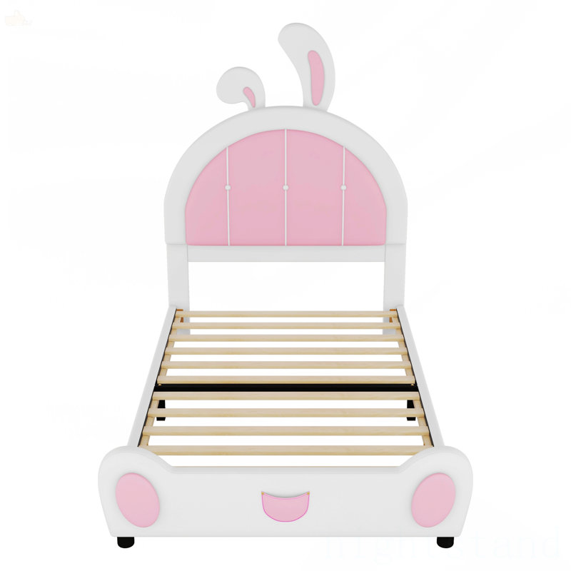Lit plateforme tapissier simple avec tête de lit en forme de lapin