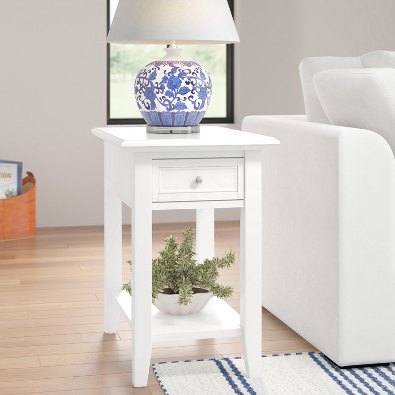 Table de bout avec prise de courant, Blanc