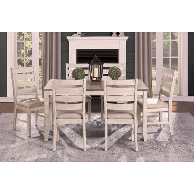 Grayish White and Brown Finish Casual Dining Room Furniture Dining Set Rectangular Wooden Table