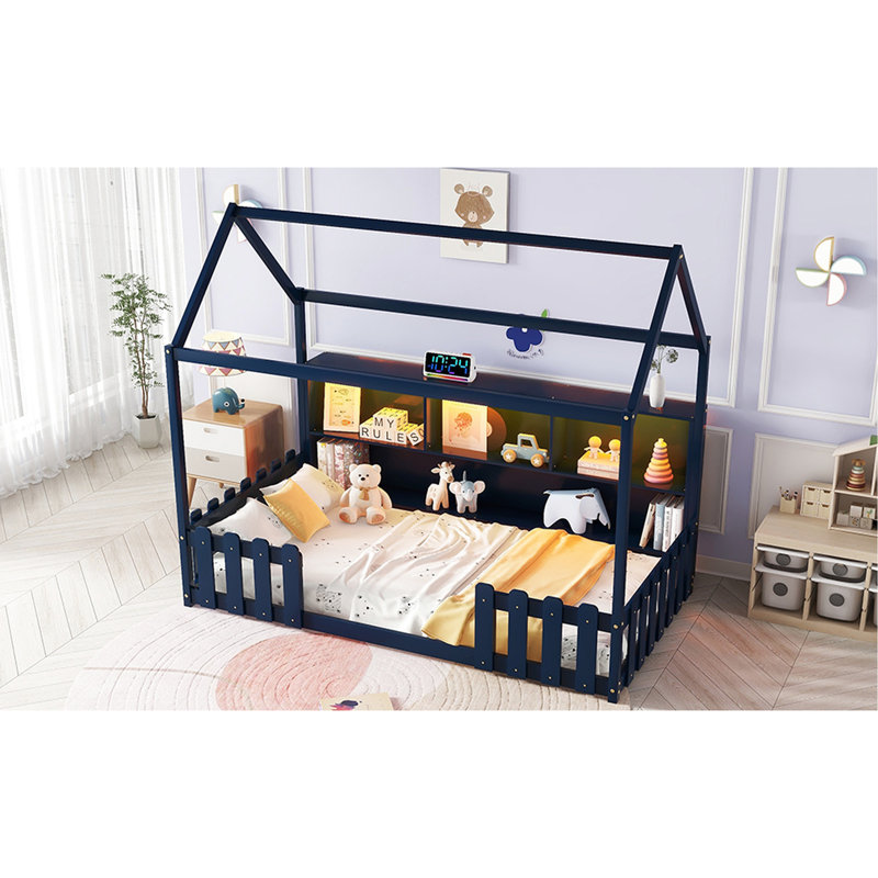 Lit simple bleu marine avec rangement et tablette pour des choix intelligents -, Marine