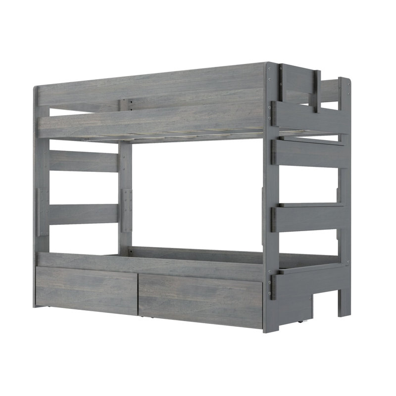 Decimus Kids Twin Over Twin Bunk Bed with Drawers, Driftwood