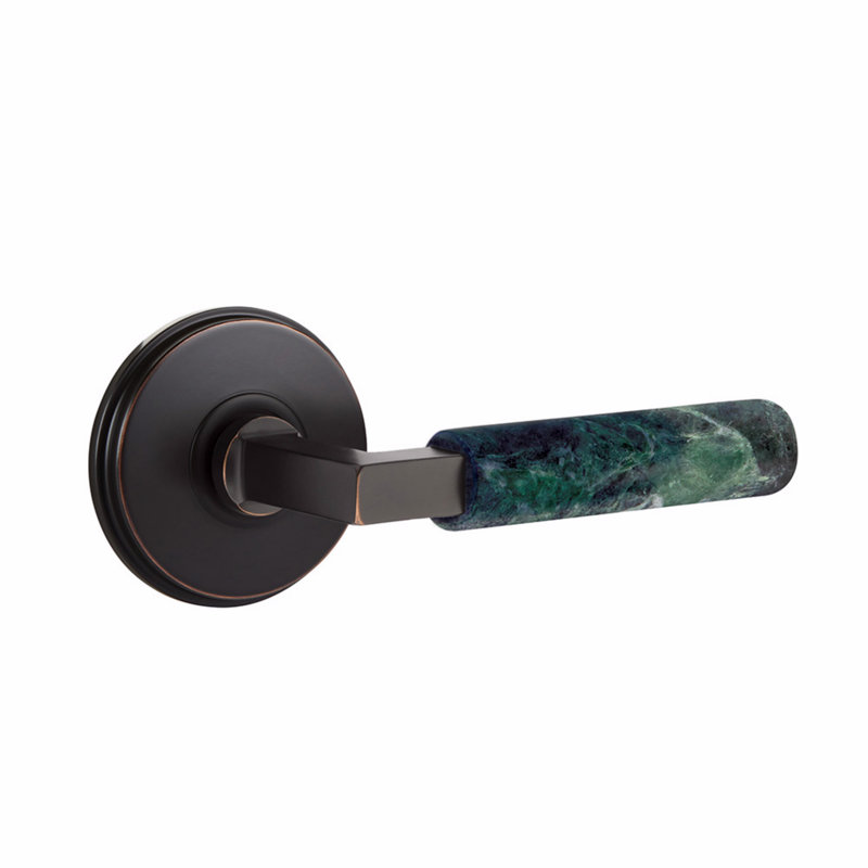Ensemble de leviers de passage Emtek Select, rosette Watford, tige en L carré, CF, Bronze huilé / marbre vert