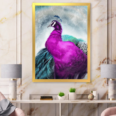 Paon avec un plumage mauve vif et une queue violette - peinture sur toile