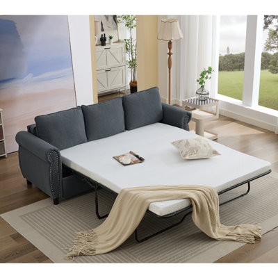 [NEW ARRIVED] [VIDEO PROVIDED] 81.5" 2-In-1   Convertible Sleeper Sofa Bed,  Pull Out Couch Bed,3 Seater Sofa Bed,With 3.35" Memory Foam Mattress ,Rivet Handrail,, Apartment,