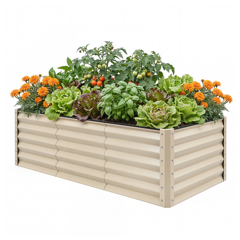 Galvanized Raised Garden Bed With Gloves, Cream, 36" H x 96" W x 48" D
