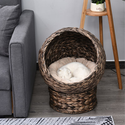 Elevated Cat Bed With Fluffy Pad, Egg Chair Basket, 23.5" H, Gray Raised Cushion,
