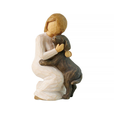 Angel of Comfort Resin Figurine - 5.31" Hand-Painted Sculpted Girl Hugging Black Dog Statue, Memorial Sympathy Gift for Pet Loss, Dog Lover Tabletop Decor