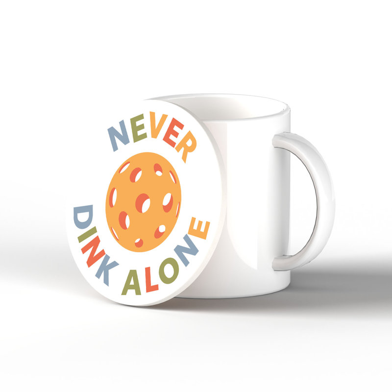 Never Dinking Alone Black Ceramic Round Coaster, Multicolour